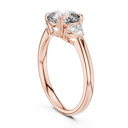 Cushion Cut Diamond Three-Stone Ring with Round Side Stones