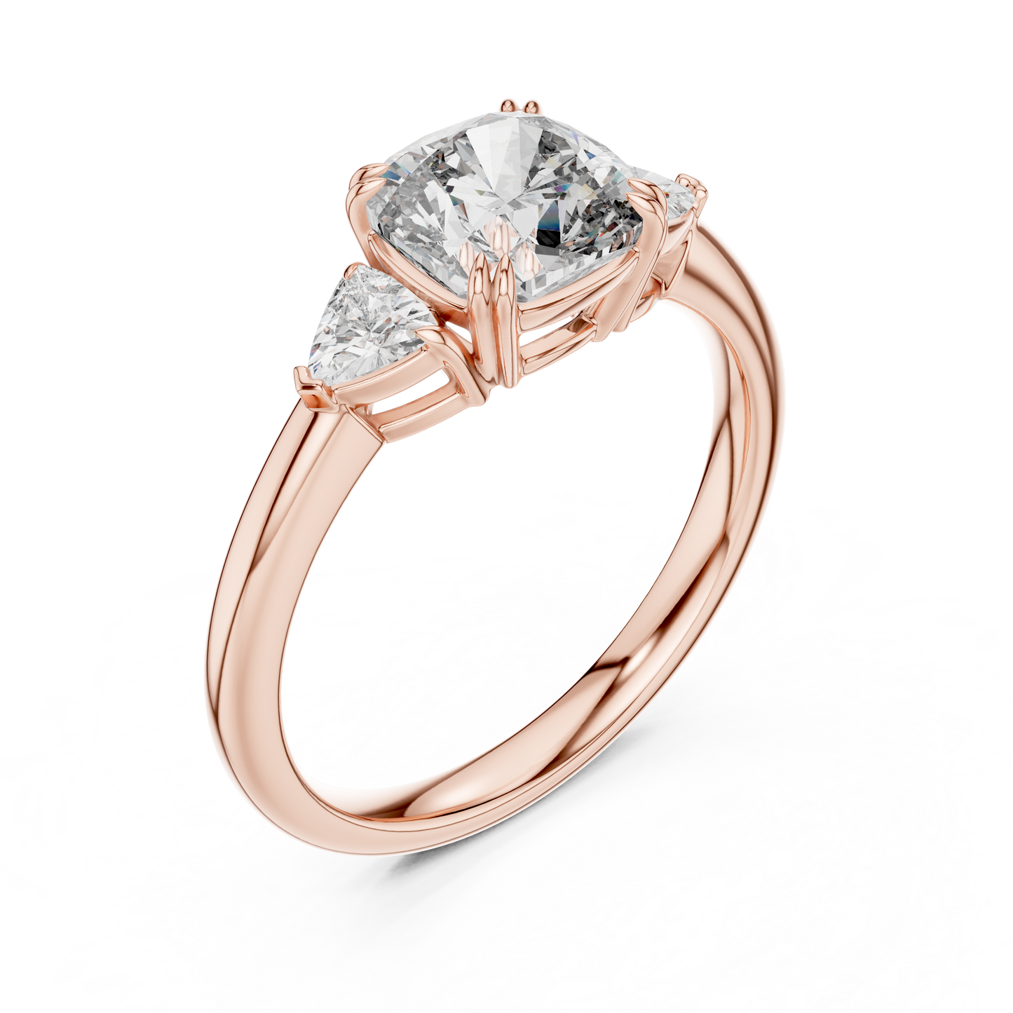 Cushion Cut Diamond Three-Stone Ring with Round Side Stones