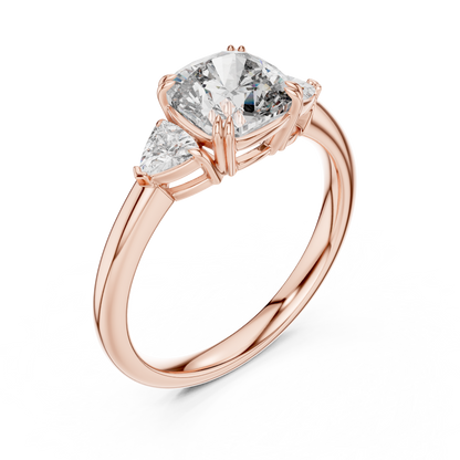 Cushion Cut Diamond Three-Stone Ring with Round Side Stones