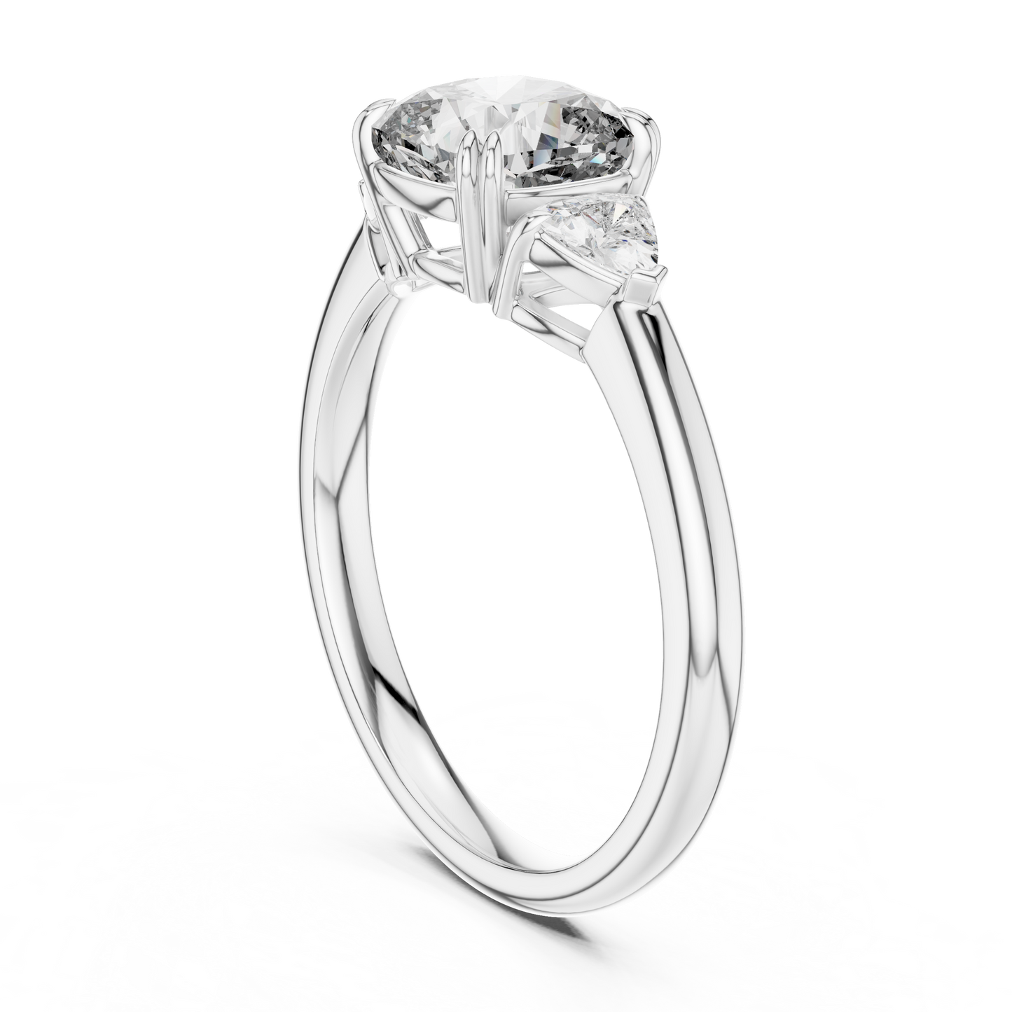 Cushion Cut Diamond Three-Stone Ring with Round Side Stones