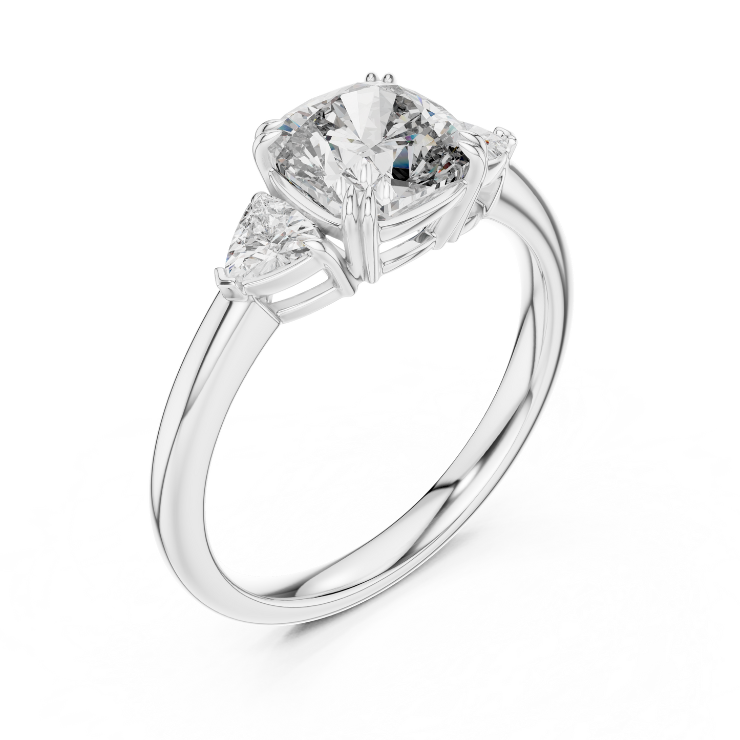 Cushion Cut Diamond Three-Stone Ring with Round Side Stones