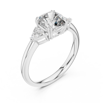Cushion Cut Diamond Three-Stone Ring with Round Side Stones
