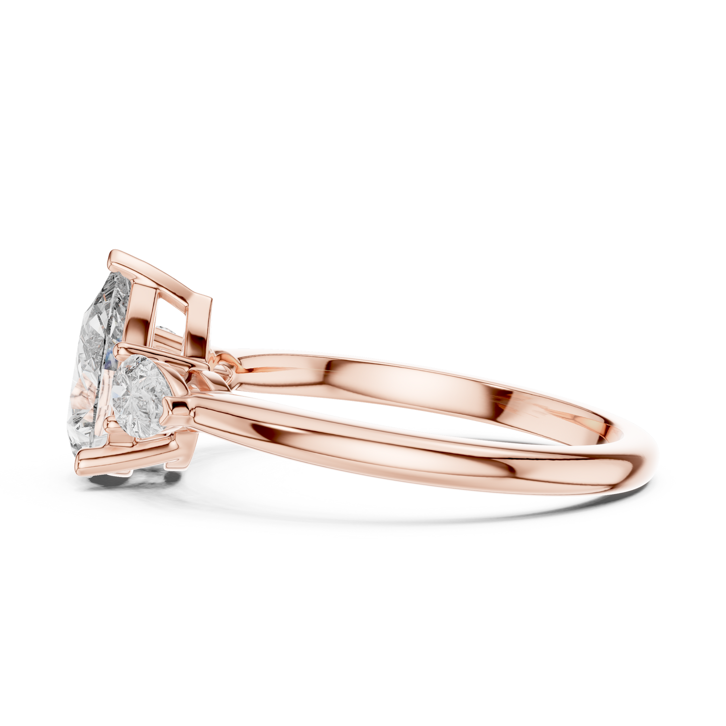 Pear Cut Diamond Three-Stone Ring with Pear-Shaped Side Stones