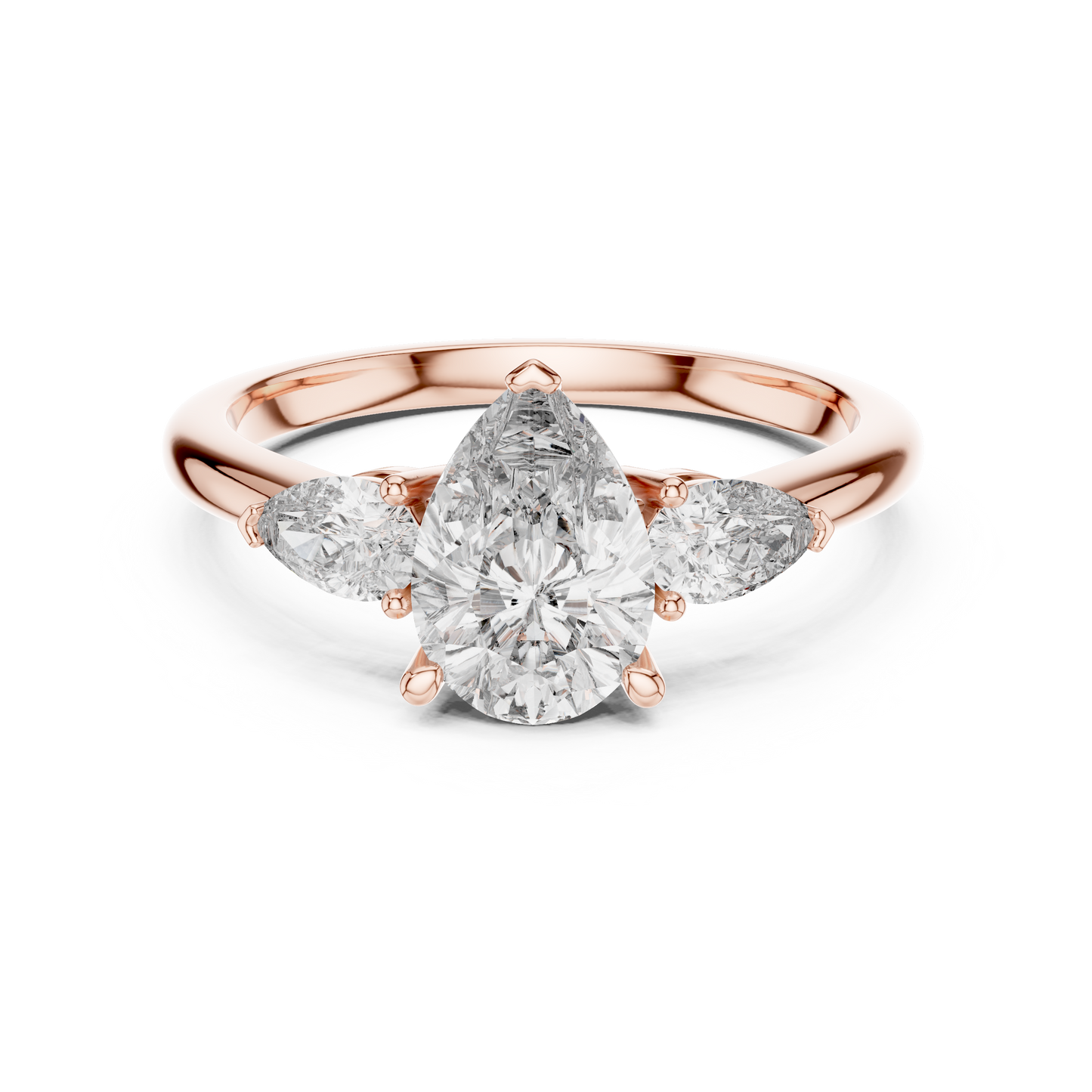 Pear Cut Diamond Three-Stone Ring with Pear-Shaped Side Stones
