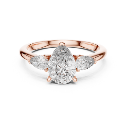 Pear Cut Diamond Three-Stone Ring with Pear-Shaped Side Stones