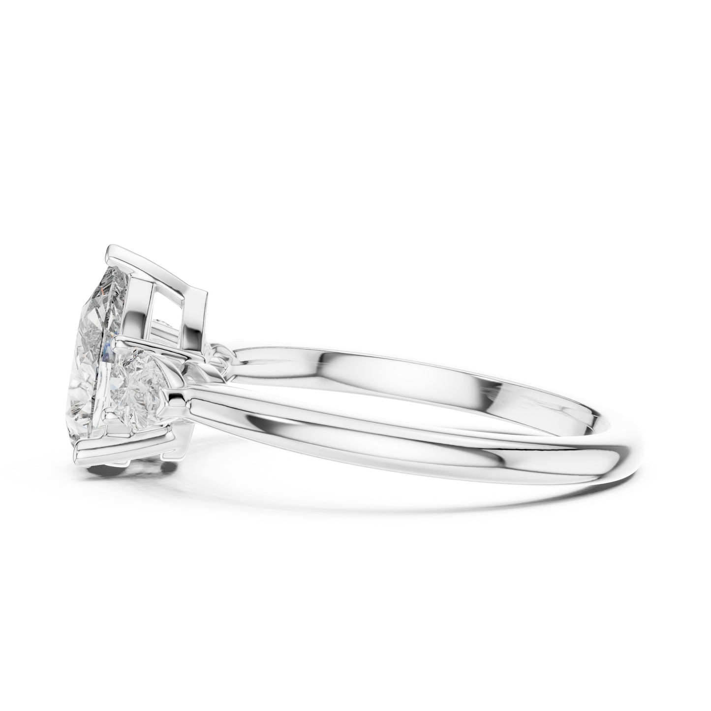 Pear Cut Diamond Three-Stone Ring with Pear-Shaped Side Stones