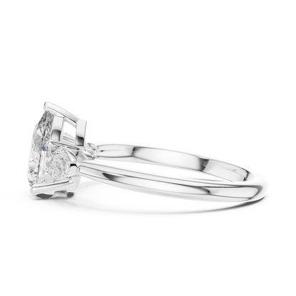 Pear Cut Diamond Three-Stone Ring with Pear-Shaped Side Stones