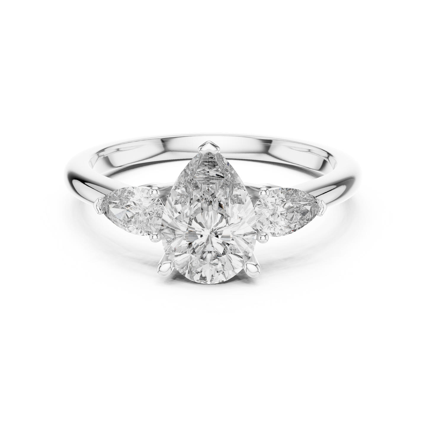 Pear Cut Diamond Three-Stone Ring with Pear-Shaped Side Stones