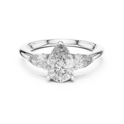 Pear Cut Diamond Three-Stone Ring with Pear-Shaped Side Stones