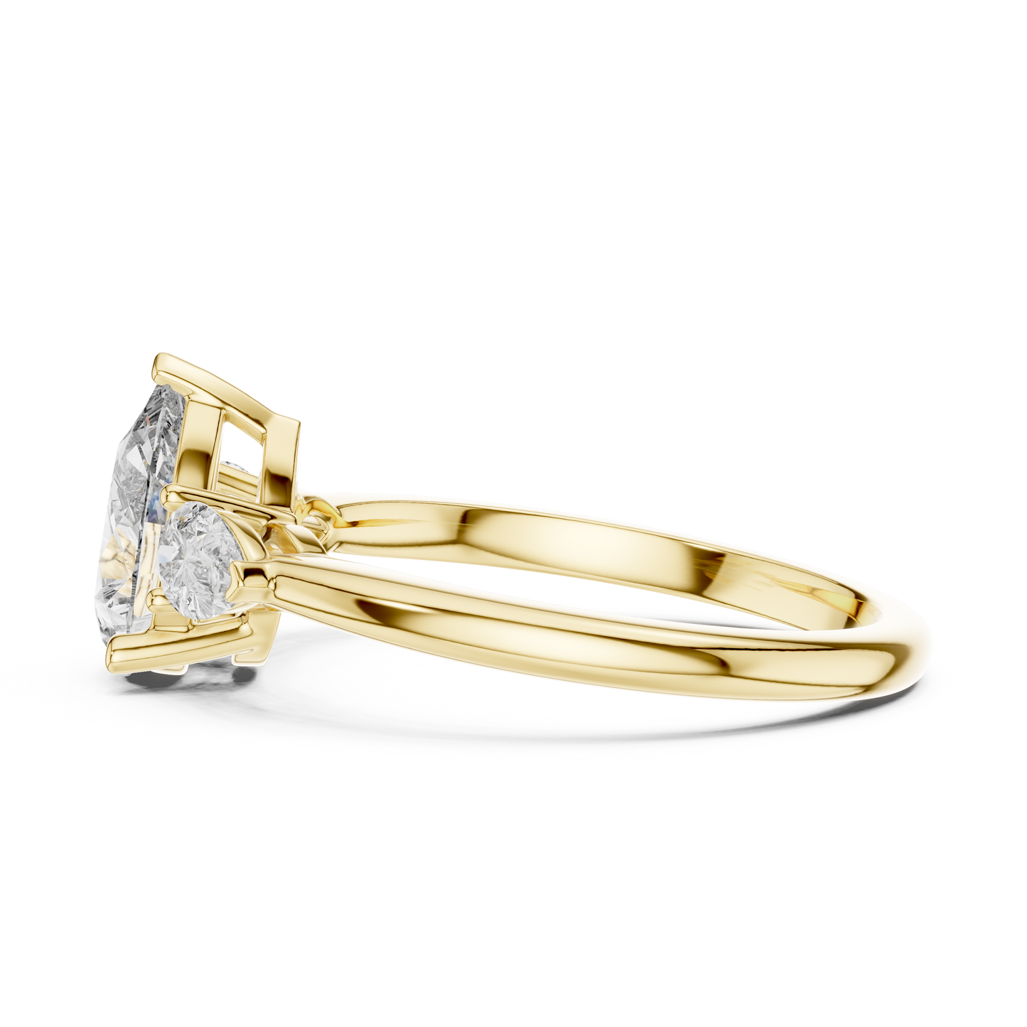 Pear Cut Diamond Three-Stone Ring with Pear-Shaped Side Stones