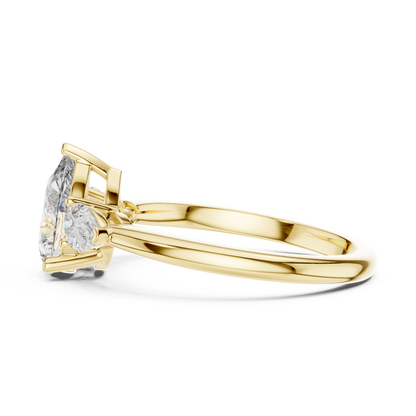 Pear Cut Diamond Three-Stone Ring with Pear-Shaped Side Stones