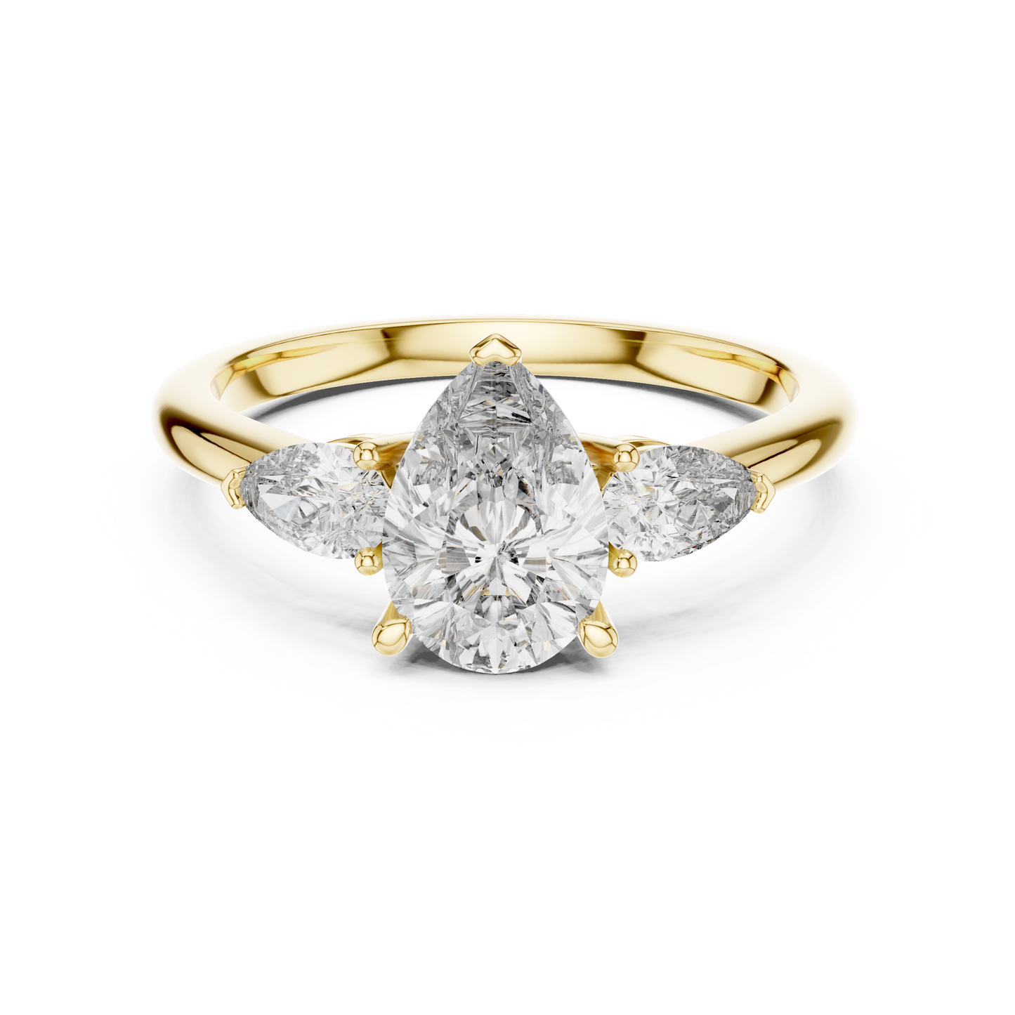 Pear Cut Diamond Three-Stone Ring with Pear-Shaped Side Stones