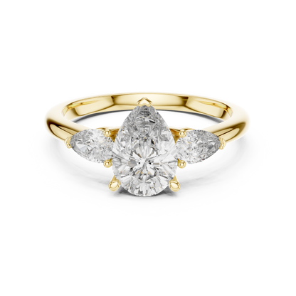 Pear Cut Diamond Three-Stone Ring with Pear-Shaped Side Stones