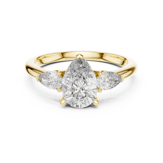 Pear Cut Diamond Three-Stone Ring with Pear-Shaped Side Stones