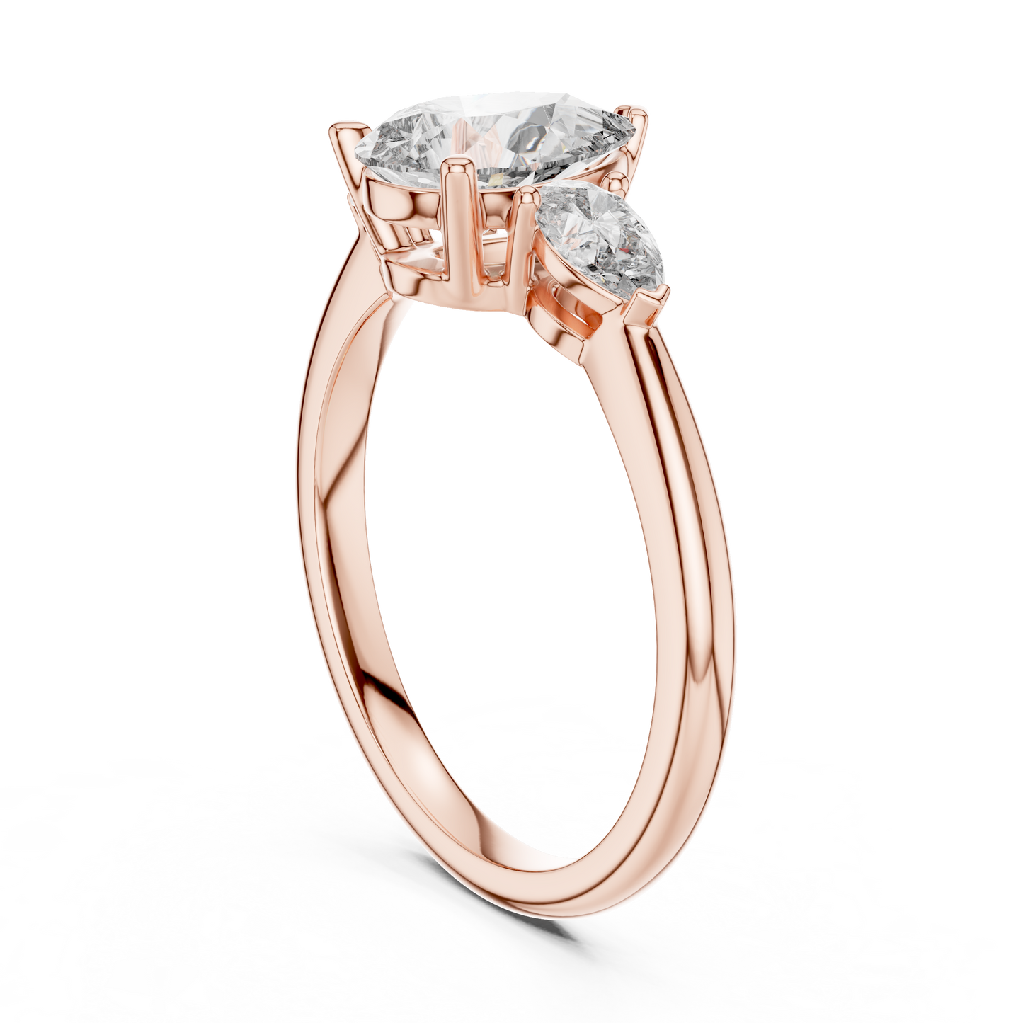 Pear Cut Diamond Three-Stone Ring with Pear-Shaped Side Stones
