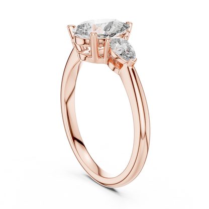 Pear Cut Diamond Three-Stone Ring with Pear-Shaped Side Stones