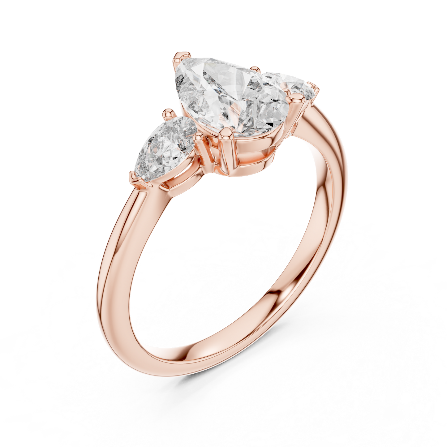 Pear Cut Diamond Three-Stone Ring with Pear-Shaped Side Stones