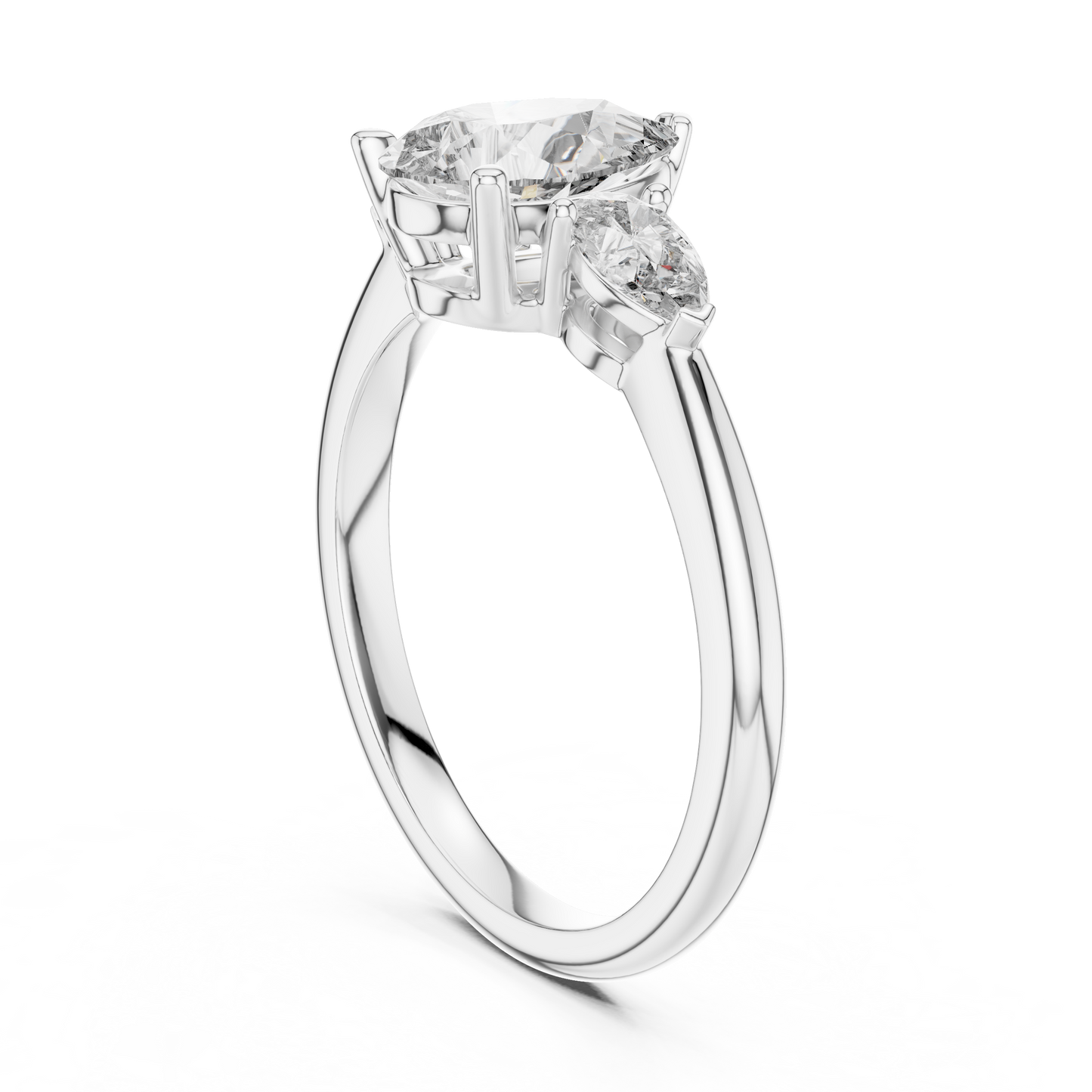 Pear Cut Diamond Three-Stone Ring with Pear-Shaped Side Stones