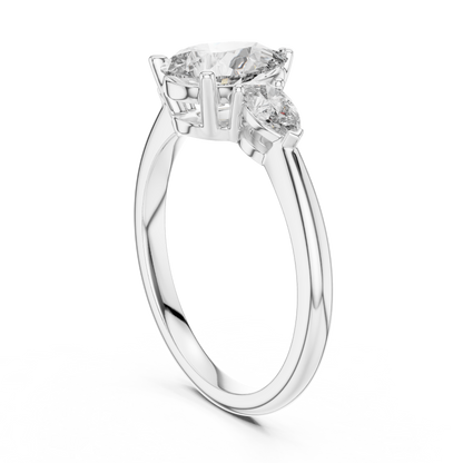 Pear Cut Diamond Three-Stone Ring with Pear-Shaped Side Stones
