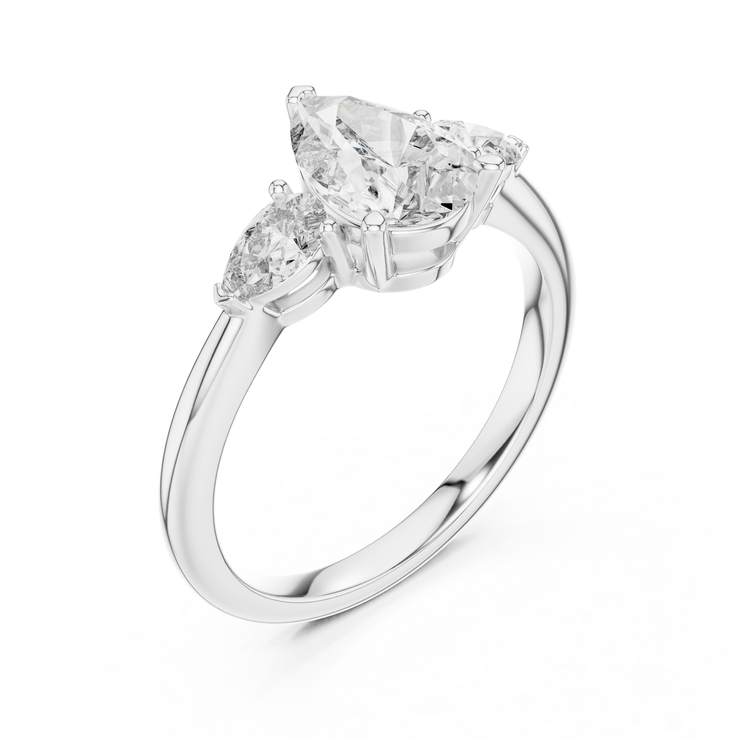 Pear Cut Diamond Three-Stone Ring with Pear-Shaped Side Stones