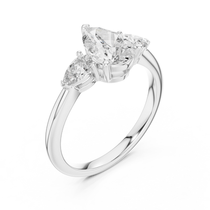 Pear Cut Diamond Three-Stone Ring with Pear-Shaped Side Stones