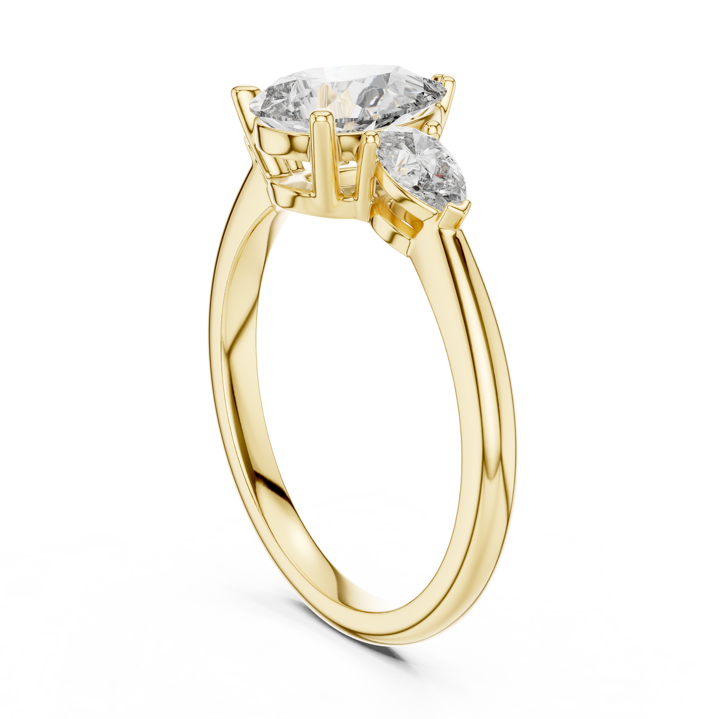 Pear Cut Diamond Three-Stone Ring with Pear-Shaped Side Stones