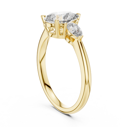 Pear Cut Diamond Three-Stone Ring with Pear-Shaped Side Stones