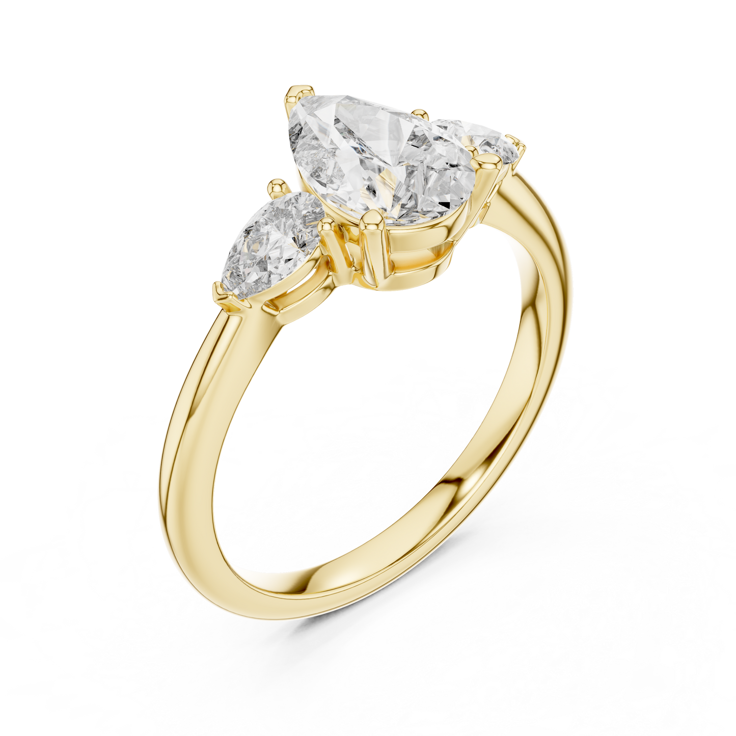 Pear Cut Diamond Three-Stone Ring with Pear-Shaped Side Stones