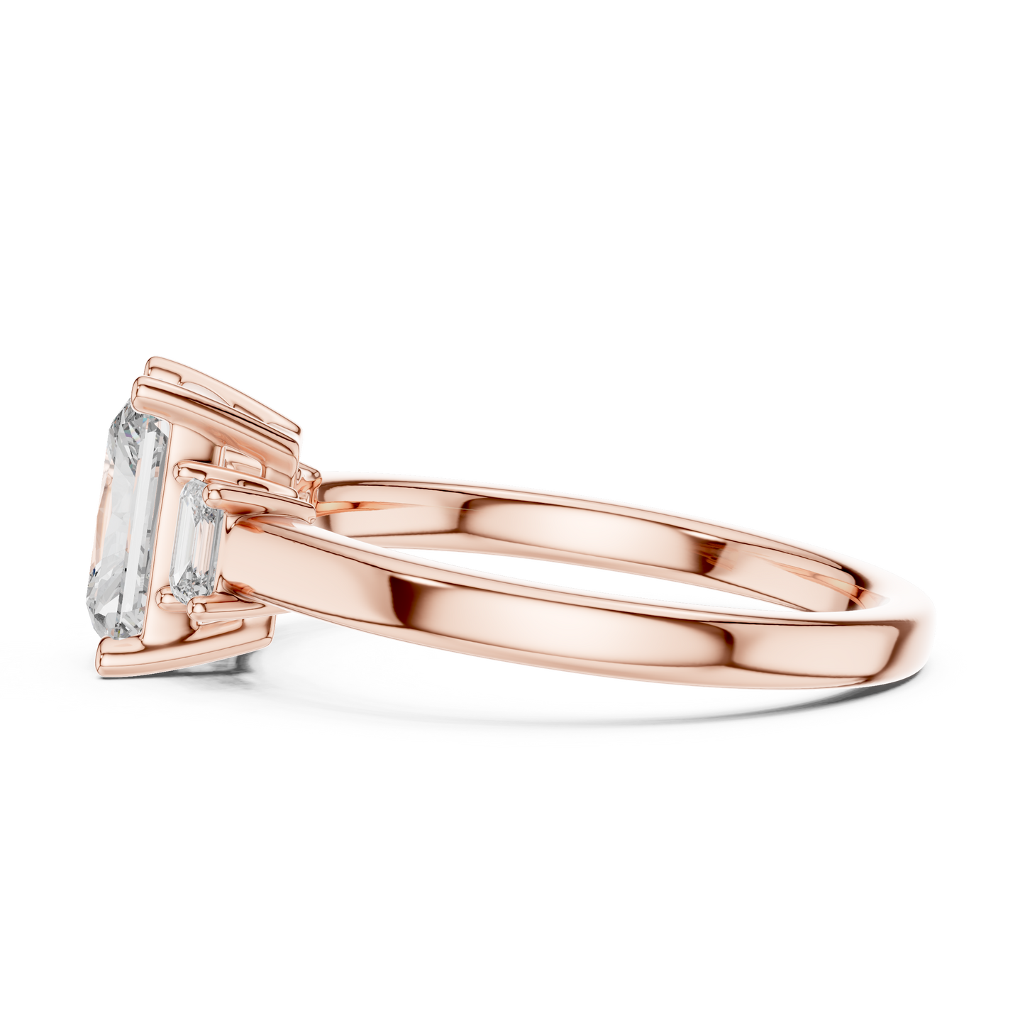 Radiant Cut Three-Stone Diamond Ring with Emerald-Cut Side Stones