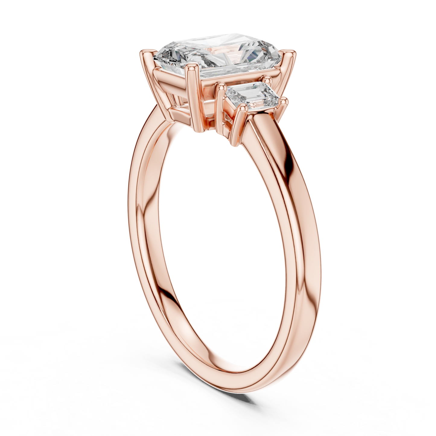 Radiant Cut Three-Stone Diamond Ring with Emerald-Cut Side Stones