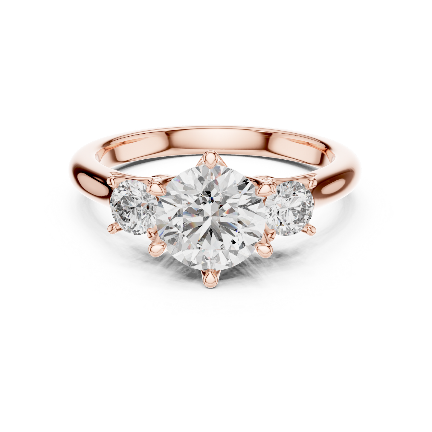 Round Cut Three-Stone Diamond Ring with Elevated Split-Prong Setting