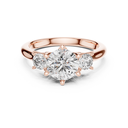 Round Cut Three-Stone Diamond Ring with Elevated Split-Prong Setting