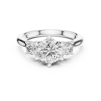 Round Cut Three-Stone Diamond Ring with Elevated Split-Prong Setting