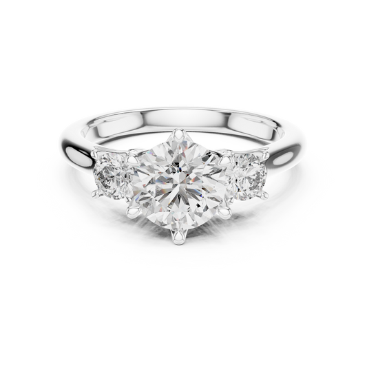 Round Cut Three-Stone Diamond Ring with Elevated Split-Prong Setting