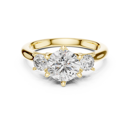 Round Cut Three-Stone Diamond Ring with Elevated Split-Prong Setting