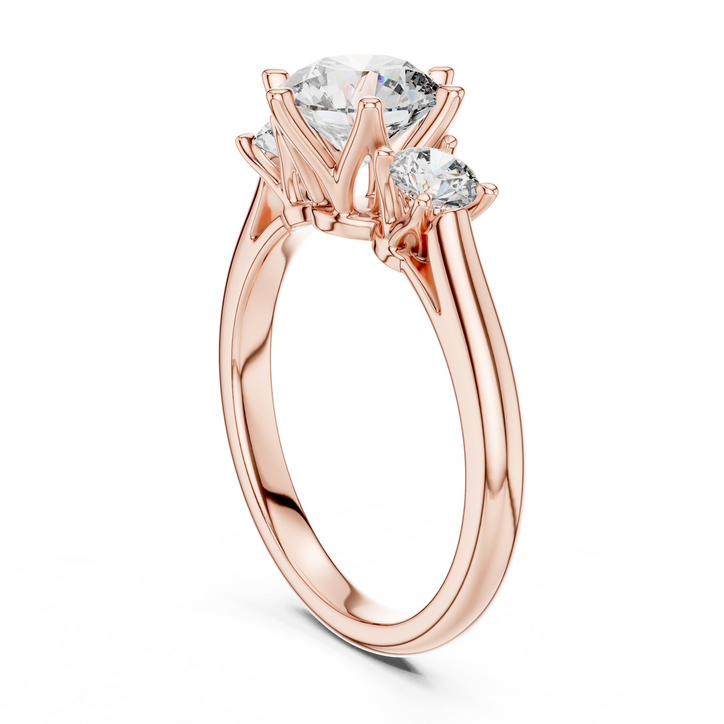 Round Cut Three-Stone Diamond Ring with Elevated Split-Prong Setting