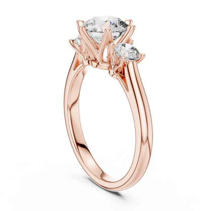Round Cut Three-Stone Diamond Ring with Elevated Split-Prong Setting