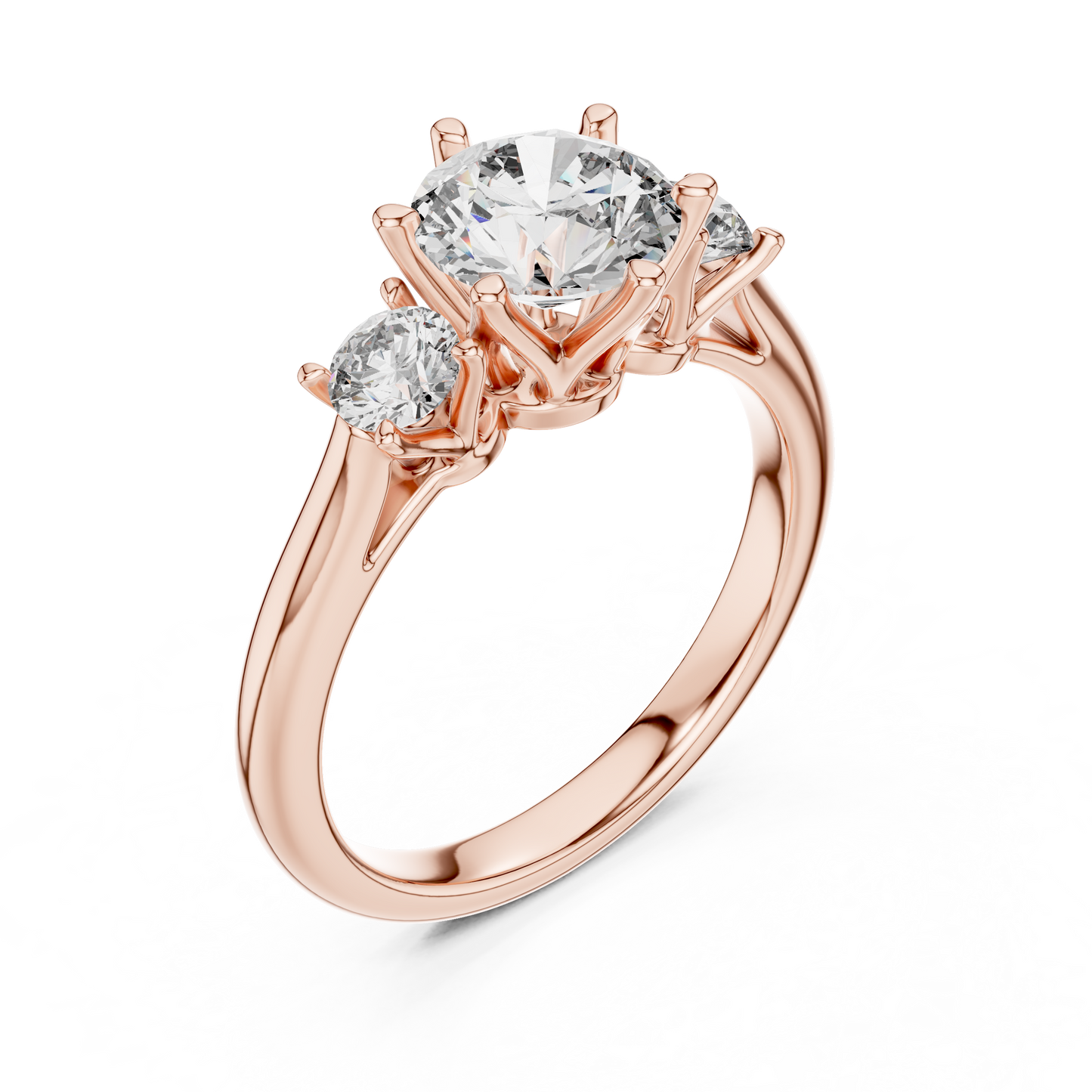 Round Cut Three-Stone Diamond Ring with Elevated Split-Prong Setting
