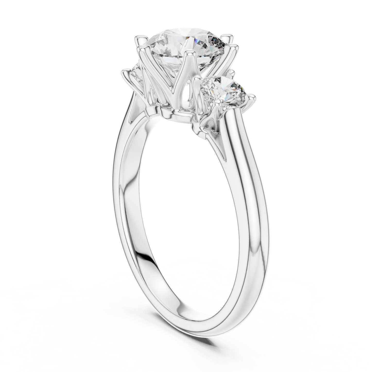 Round Cut Three-Stone Diamond Ring with Elevated Split-Prong Setting
