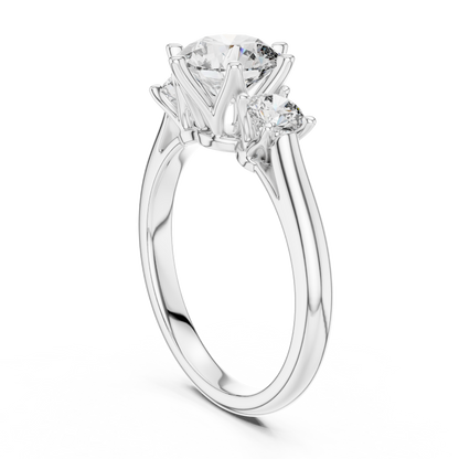 Round Cut Three-Stone Diamond Ring with Elevated Split-Prong Setting
