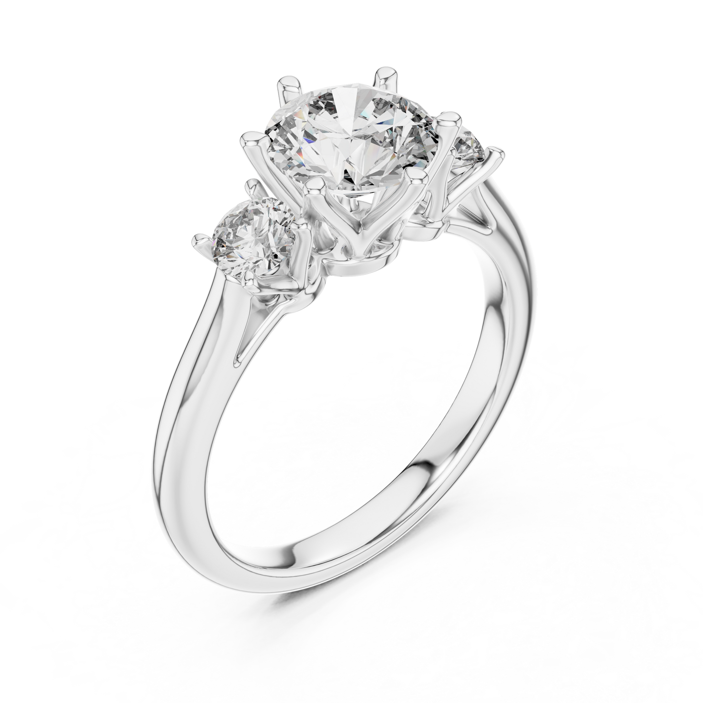 Round Cut Three-Stone Diamond Ring with Elevated Split-Prong Setting