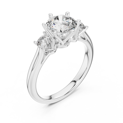 Round Cut Three-Stone Diamond Ring with Elevated Split-Prong Setting