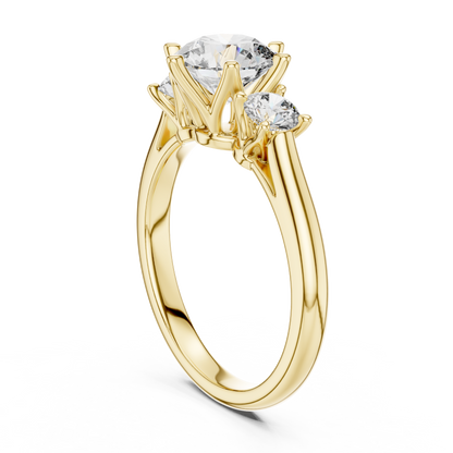 Round Cut Three-Stone Diamond Ring with Elevated Split-Prong Setting