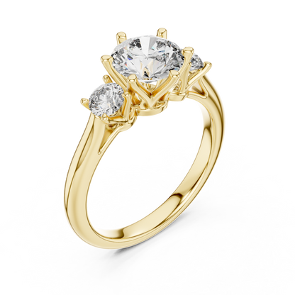 Round Cut Three-Stone Diamond Ring with Elevated Split-Prong Setting