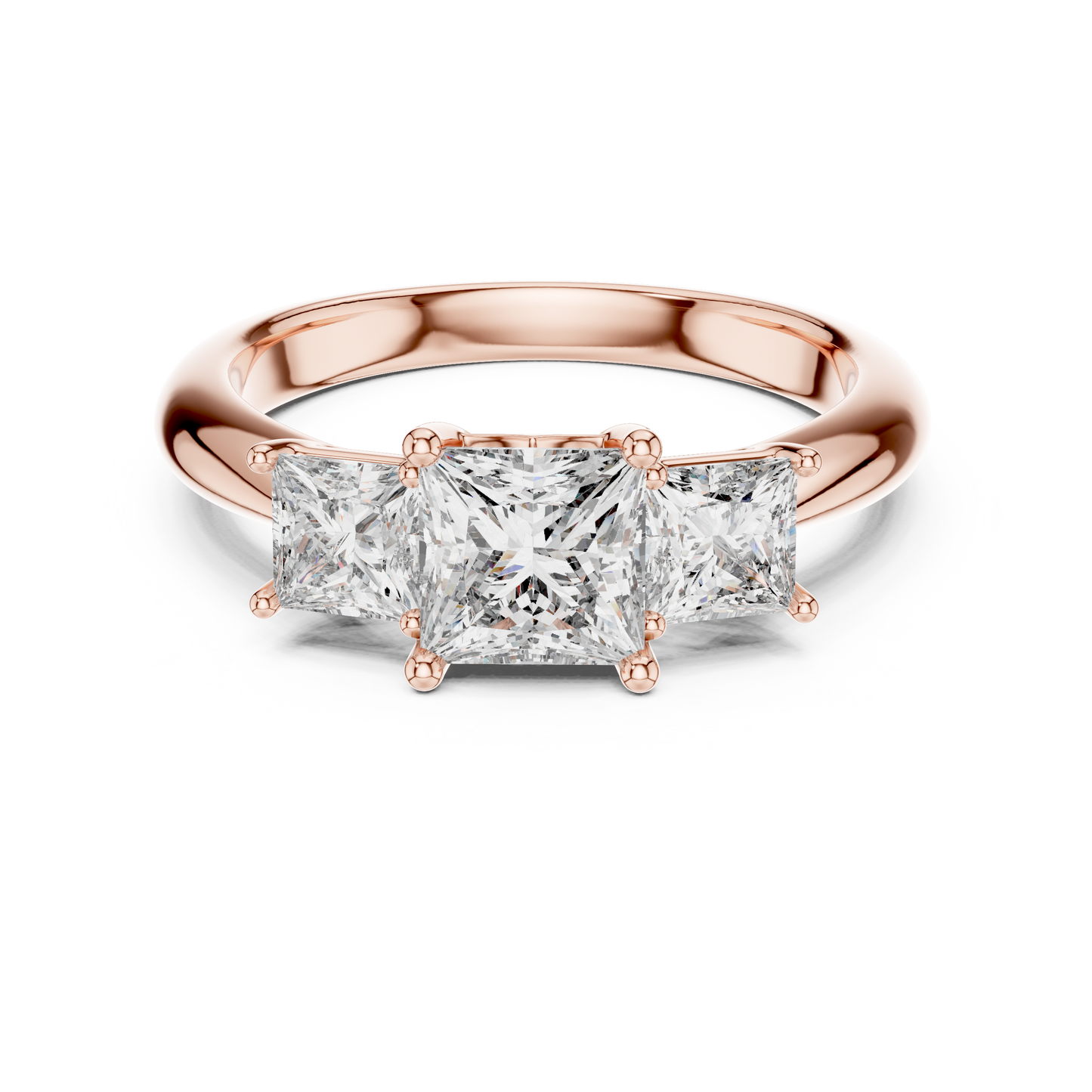 Princess Cut Three-Stone Diamond Ring with Shared-Prong Setting