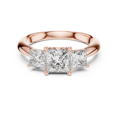 Princess Cut Three-Stone Diamond Ring with Shared-Prong Setting