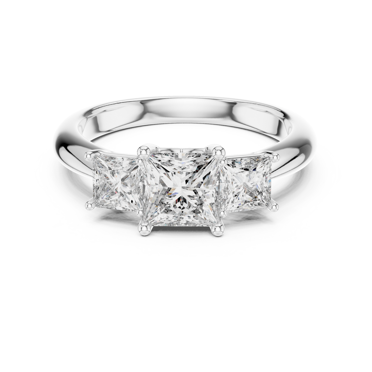 Princess Cut Three-Stone Diamond Ring with Shared-Prong Setting