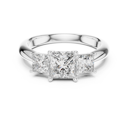 Princess Cut Three-Stone Diamond Ring with Shared-Prong Setting