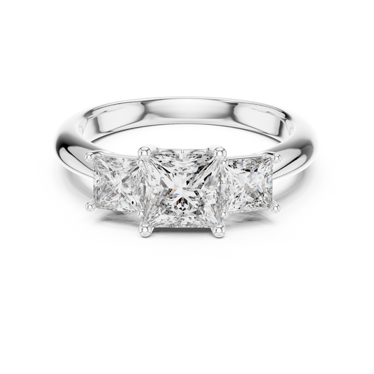 Princess Cut Three-Stone Diamond Ring with Shared-Prong Setting