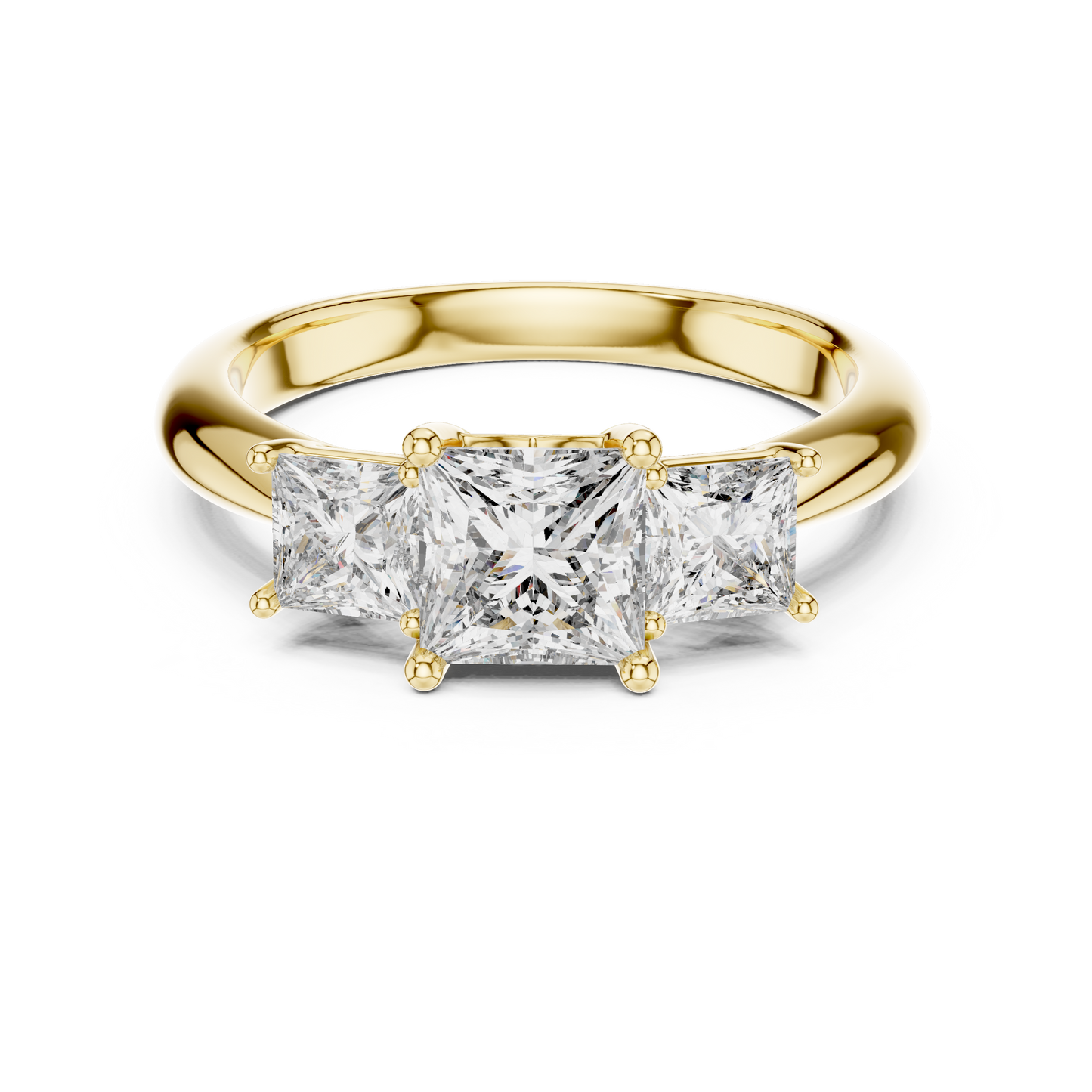 Princess Cut Three-Stone Diamond Ring with Shared-Prong Setting